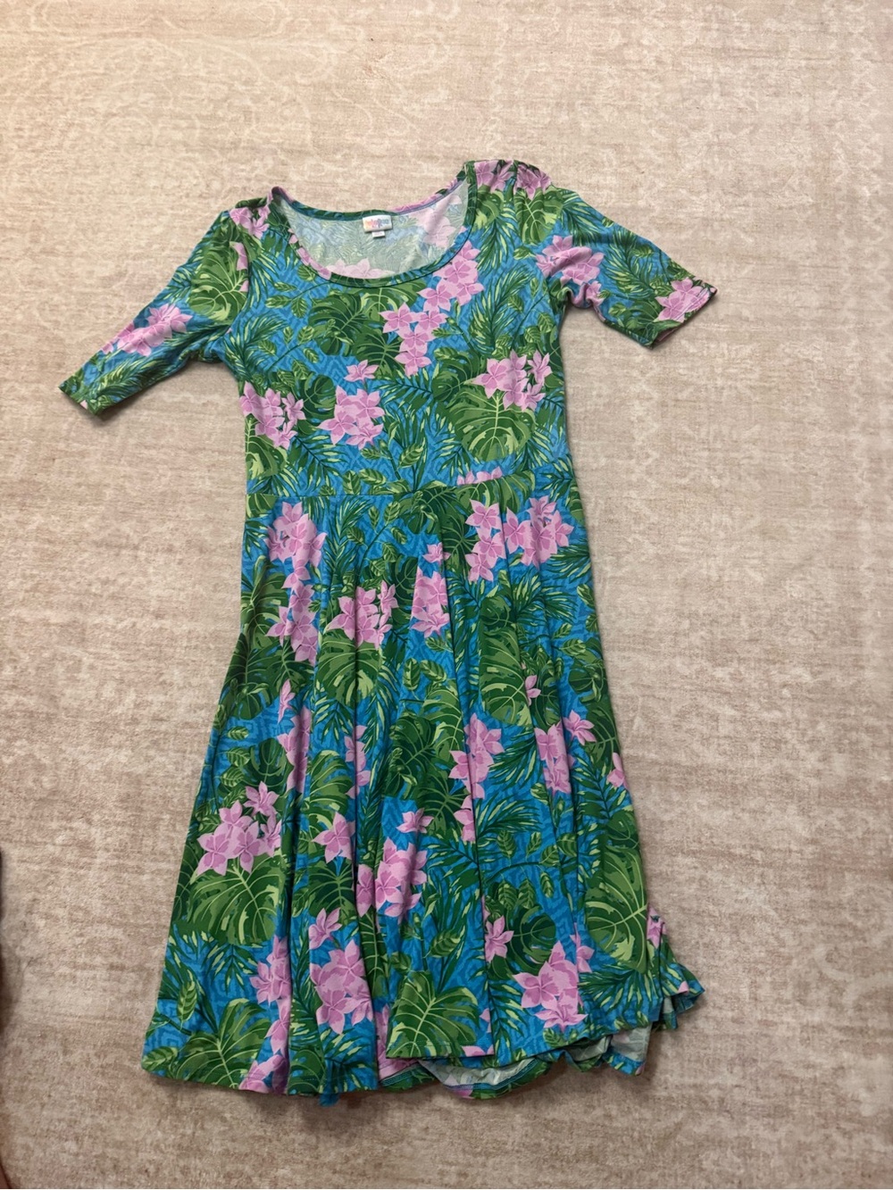 Green & Pink Floral Twirl Dress